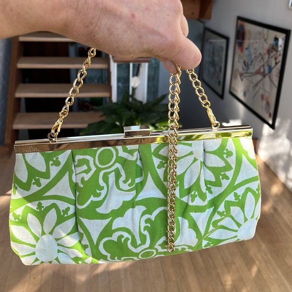 Lilly Pulitzer Bags Lilly Pulitzer Green Gold Chain Clutch Purse